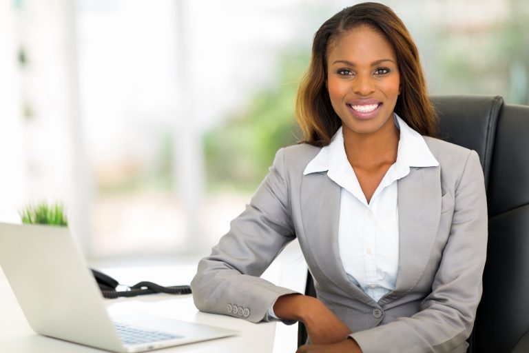 young afro american businesswoman sitting in office